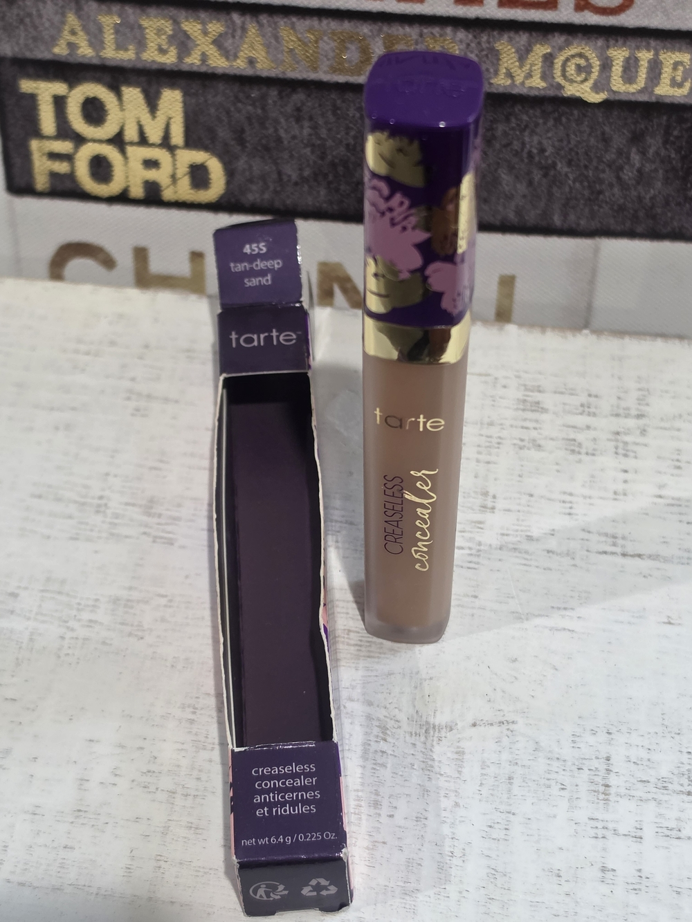 tarte Creaseless Concealer — Tan-Deep Sand (purple-accent cap)